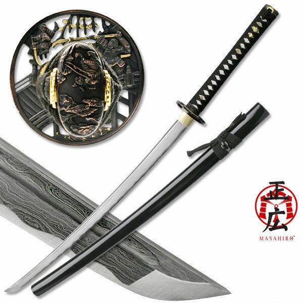 Miecz Katana Ten Ryu Damascus Sword Samurai Battle Tsuba