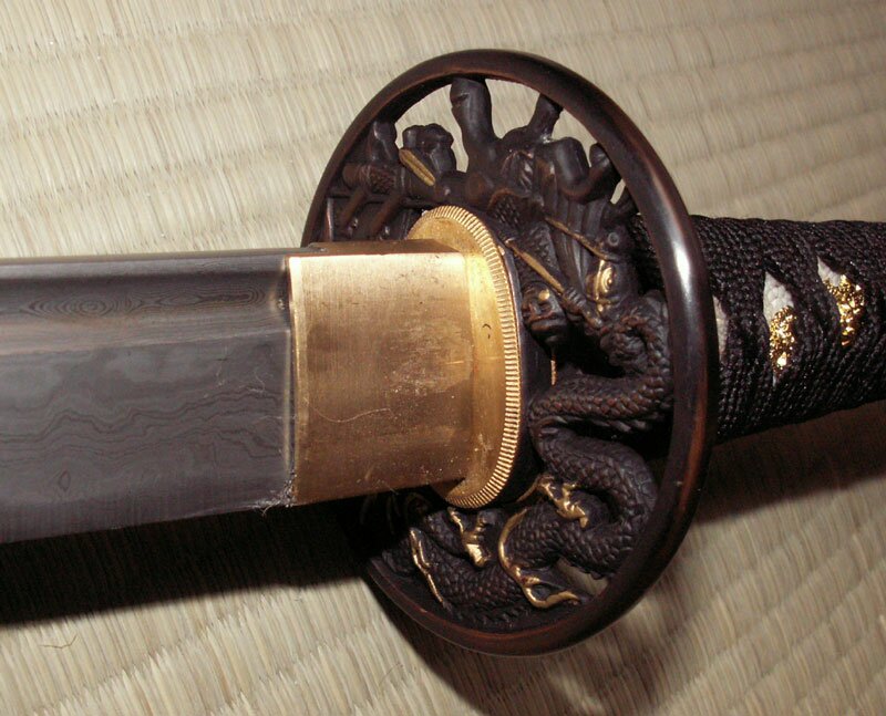 Miecz Katana Ten Ryu Damascus Sword Dragon Tsuba