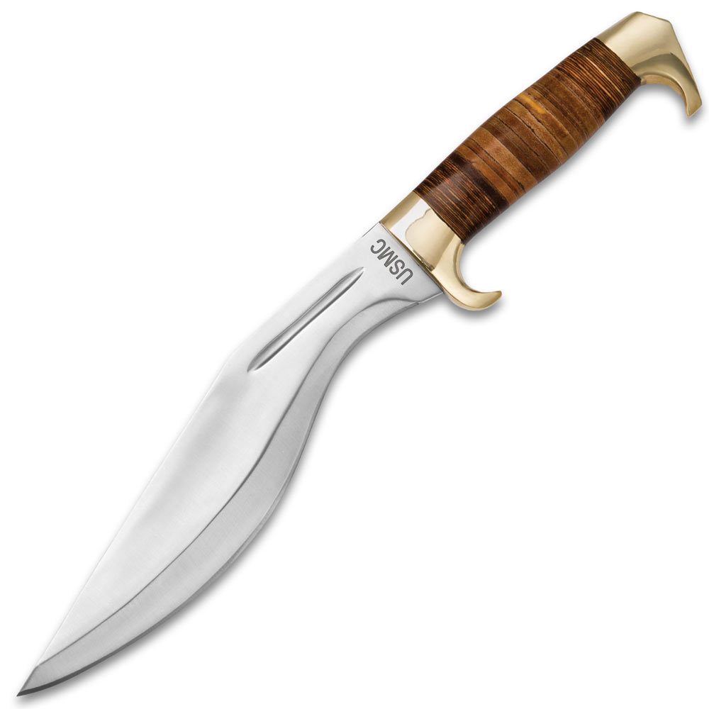 Nóż USMC Stacked Leather Handle Kukri Knife Nóż USMC Stacked Leather Handle Kukri Knife