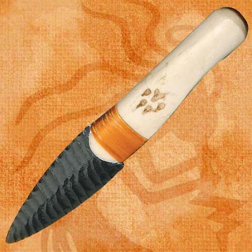 Nóż indiański Buffalo Rib Obsidian Blade Knife Nóż indiański Buffalo Rib Obsidian Blade Knife