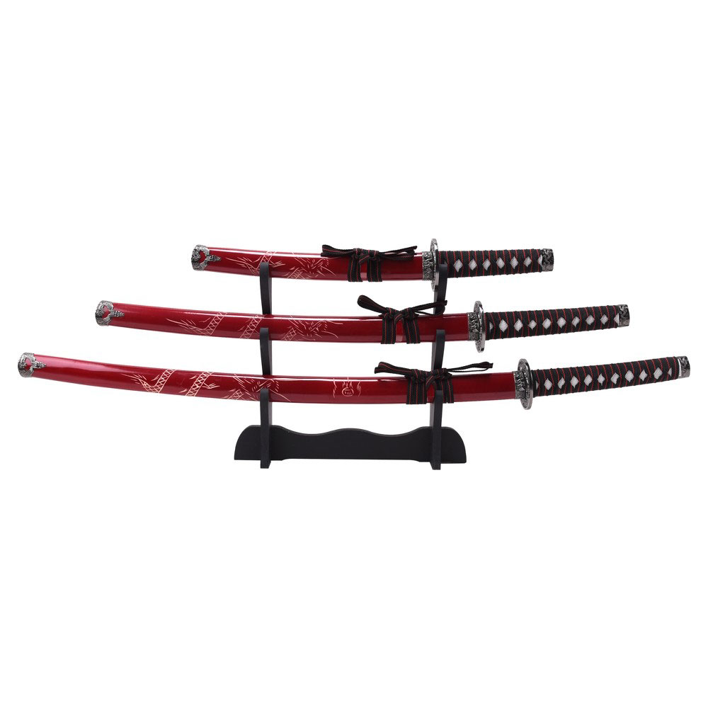 Samurai Katana Set with Dragon on Saya Red Samurai Katana Set with Dragon on Saya Red