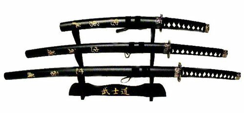 Zestaw 3 mieczy samurajskich z podstawką